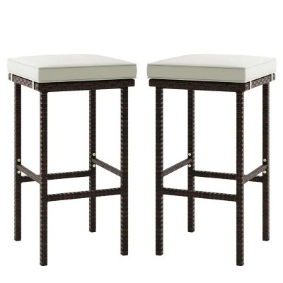 16'' Patio Wicker Bar Stools Set of 2 with Seat Cushions and Footrest