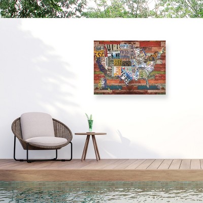 Masters Fine Art USA License Plate on Colorful Wood Outdoor Canvas Art