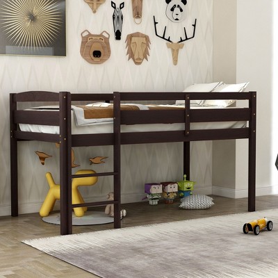 NicBex Twin Size Loft Bed Low Rise Design Pine Bed Frame with Ladder and Full Length Guardrail, No Box Spring Required