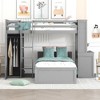 TIRAMISUBEST Twin/Full Size Bunk Bed with a Twin Size Stand-alone Bed, Bulit-in Desk and Wardrobe, Solid Wood Bunk Bedframe with Storage Shelves - 2 of 4