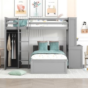 VYNXARIA Twin size Loft Bed with a Stand-alone bed, Shelves,Desk,and Wardrobe£¬Gray - 1 of 4