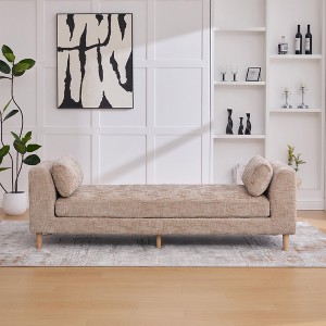 Aortzio 66.9"W Modern Upholstered Chenille Bench,Chaise Lounger Daybed With 2 Bolster Pillows - 1 of 4