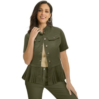 Jessica London Women's Plus Size Pleated Denim Jacket