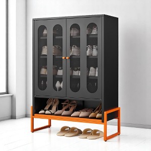 Double-Sided Mesh Shoe Cabinet , Movable Double-Layer Partitions,Hollow Base & Moisture-Proof Design, Freestanding Storage - 1 of 4