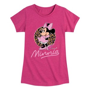 Girls' - Disney - Minnie Leopard Print Fitted Short Sleeve Graphic T-Shirt - 1 of 4