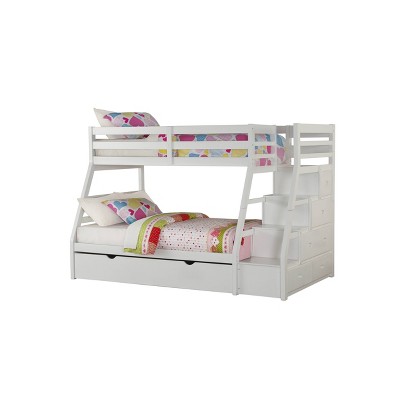 Twin/Full Jason Bunk Bed with Storage/Ladder and Trundle White - Acme Furniture