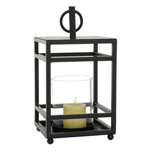 15.5" x 8" Round Metal/Glass Candle Holder Black - Olivia & May - 1 of 4