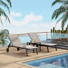 3Pcs Patio Chaise Lounge Chairs with Side Table, Adjustable Backrest Poolside Lounger Chairs with Wheels, Pool Outdoor Chaise Lounge Set of 3 - 2 of 4
