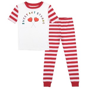 Sweet But Strong Youth Girls Red & White Striped Short Sleeve Shirt & Sleep Pants Set - 1 of 4