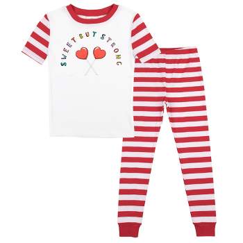 Sweet But Strong Youth Girls Red & White Striped Short Sleeve Shirt & Sleep Pants Set