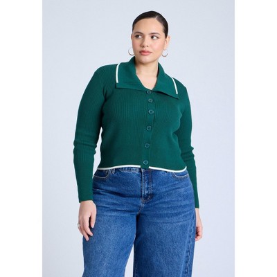 ELOQUII Women's Plus Size Oversized Collar Ribbed Sweater