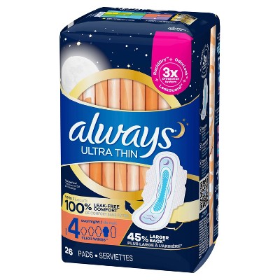 Always Ultra Thin Overnight Pads with Wings Unscented - Size 4 - 26ct