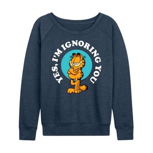 Women's - Garfield - Ignoring You Lightweight French Terry Wide Neck Long Sleeve Graphic Shirt - 1 of 4
