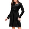 Coolmee Womens Fall Casual Dresses Crewneck Button Up Long Sleeve High Waist A-Line Swing Mini Dress - 2 of 4