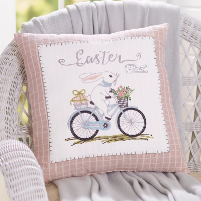 Lakeside Easter Delivery Bicycle Embroidered Throw Pillow - Holiday Home Accent