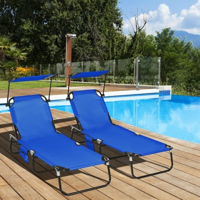 TIRAMISUBEST Folding Chaise Lounge - Adjustable Reclining Pool Chair for Tanning, Outdoor Steel Frame Lounge Chair with Side Pocket (Blue)