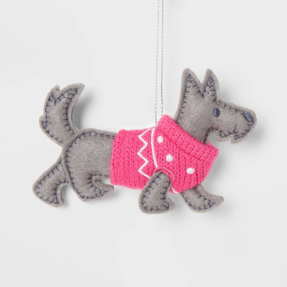 Fabric Scottish Terrier With Pink Sweater Christmas Tree Ornament Gray - Wondershop