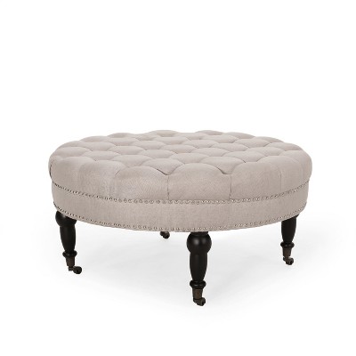 NicBex Button Tufted Ottoman with Rolling Casters with Birch Wood Legs for Living Room, Entryway, Wheat