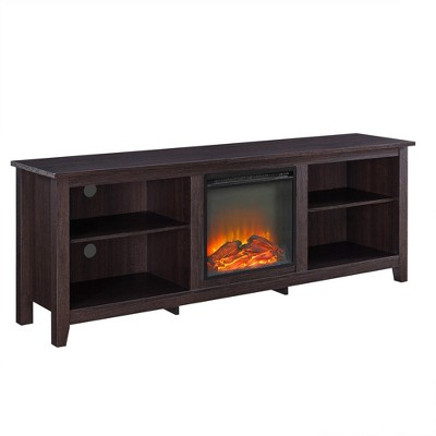Chic Crate - 70" Transitional Fireplace Media Console - 2-Shelf Storage for 80" TVs - Modern TV Stand w/ Wood Accents - Dark Espresso