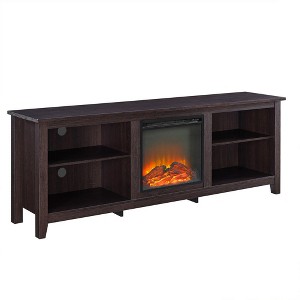 Chic Crate - 70" Transitional Fireplace Media Console - 2-Shelf Storage for 80" TVs - Modern TV Stand w/ Wood Accents - Dark Espresso - 1 of 4