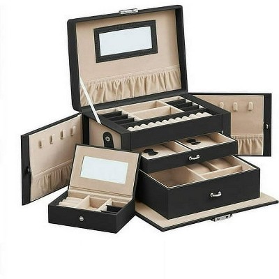 SONGMICS Jewelry Box 3 Layers, Jewelry Organizer with 2 Drawers, Jewelry Case with Portable Travel Case, Lockable, Jewelry Storage