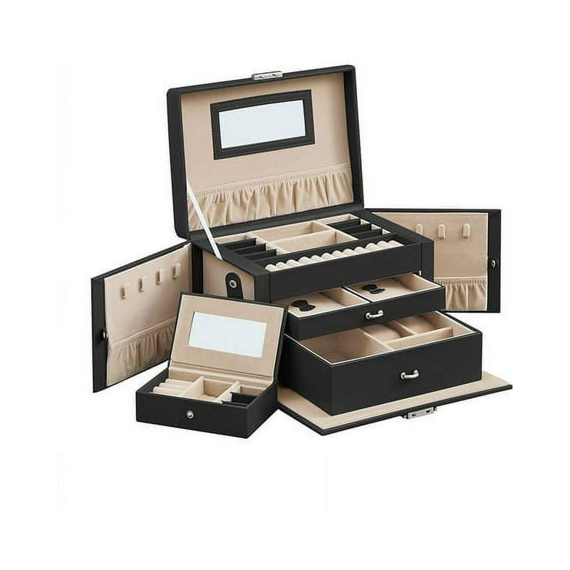 SONGMICS Jewelry Storage Jewelry Box 3 Layers, Jewelry Organizer with 2 Drawers, Jewelry Case Black, 1 of 7