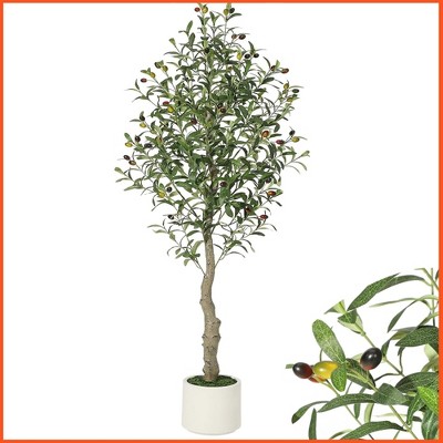 5FT Faux Olive Tree Tall,Olive Trees Artificia Indoor with White Planter