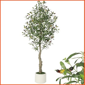 5FT Faux Olive Tree Tall,Olive Trees Artificia Indoor with White Planter - 1 of 4