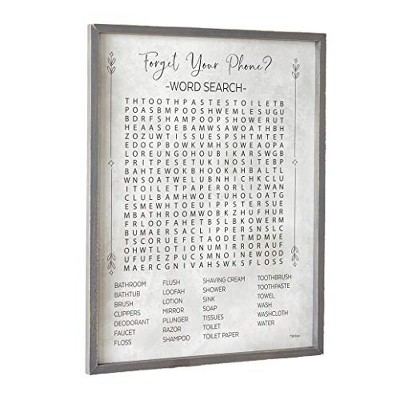 Rustic White Wood Funny Bathroom Word Search Wall Art