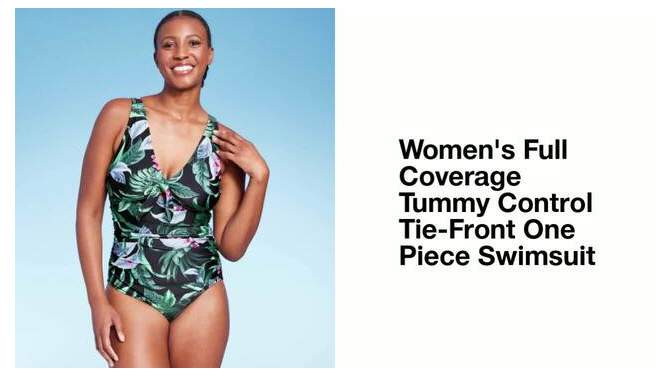 Women's Full Coverage Tummy Control Tie-Front One Piece Swimsuit - Kona Sol™ Multi, 2 of 8, play video