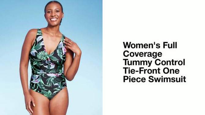Women's Full Coverage Tummy Control Tie-Front One Piece Swimsuit - Kona Sol™ Multi, 2 of 6, play video