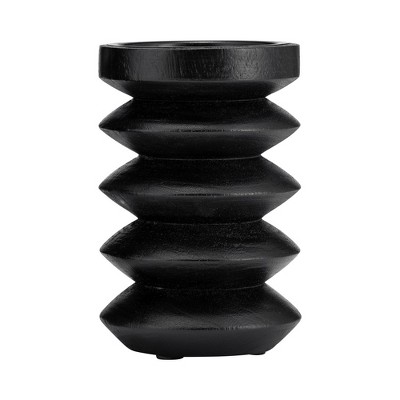 Wood Accordion Candle Holder, Black Finish, Decorative Candle Holder for Centerpieces, Home Decor, and Ambient Lighting Decorative