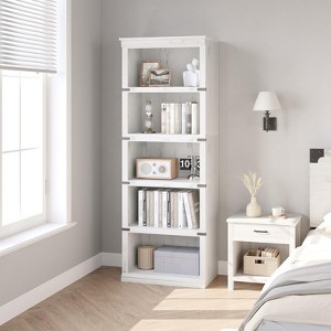 5 Tier Bookcase, Farmhouse Book Shelf with Storage, Tall Book Case Wooden 5 Shelf Bookcase - 1 of 4
