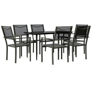 vidaXL Patio Dining Set Outdoor Table and Chair Black Steel and Textilene - 55.1" Table Length 6 Items - 1 of 4