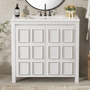ChicFurnit 24/30/36 Inch Bathroom Vanity with Sink Retro Bathroom Storage Cabinet with Soft Close Door Ceramic Sink for Bathroom, 18.3"*24"*33.8" - 1 of 4