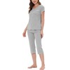 cheibear Women's Round Neck Loungewear with Capri Pants Pajama Set - 2 of 4