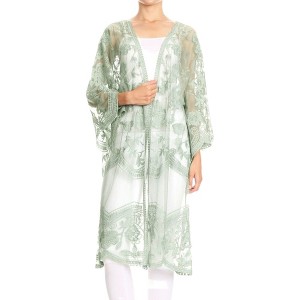 Anna-Kaci Women's Embroidered Floral Butterfly Crochet Drop Shoulder Cardigan - 1 of 4