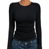Women's Long Sleeve Knit Shirts Tops Soft Crewneck Blouse Stretch Fitted Fall Business Casual Y2K Outfits - 2 of 4