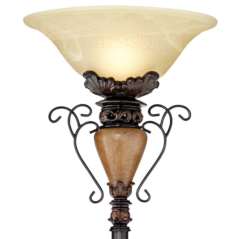 Regency Bronze Crackle Torchiere Floor Lamp with Adjustable Side Lights