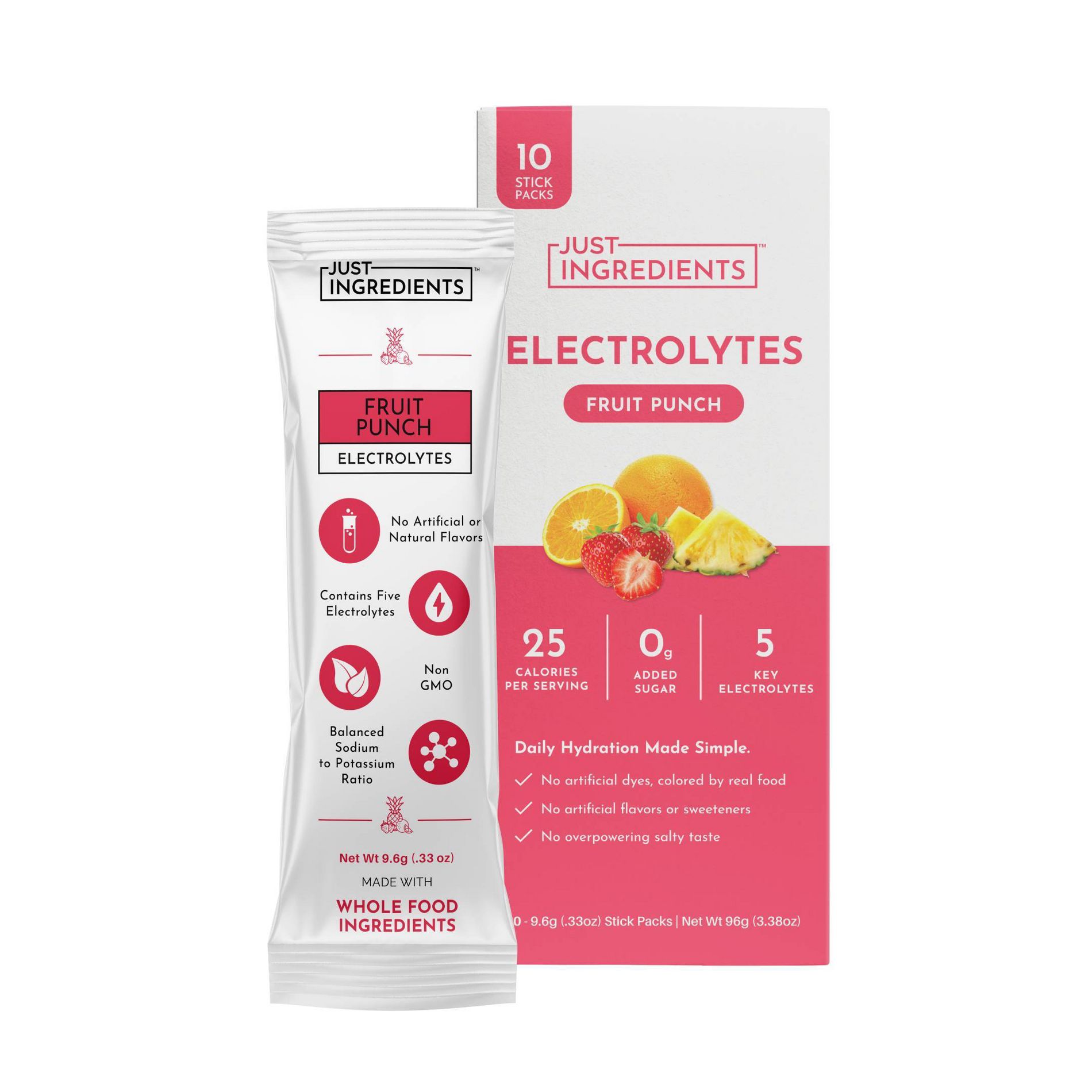 Just Ingredients Electrolytes Drink Mix Packs - Fruit Punch - 3.38/10ct