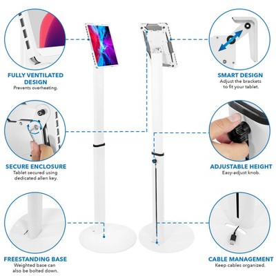 White Adjustable Universal Tablet Floor Stand with Lockable Mount
