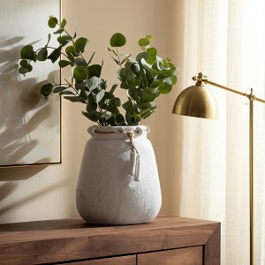Modern Decorative Vase with Rope Accent Pottery Woven Jute - Casual Home Decor for Living Room Office Bedroom Display - 16" White - 1 of 4
