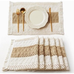 Aoibox Boho Placemats Set of 6, Macrame Table Decor Farmhouse Style in Natural Cotton Burlap,for Kitchen and Dining Table Centerpiece Home Decorations - 1 of 4