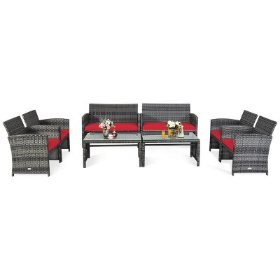 Tangkula 8-Piece Outdoor Patio Furniture Set Rattan Wicker Conversation Sofa Set