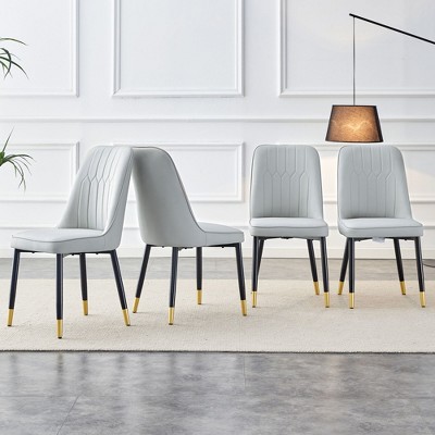 NicBex PU Leather Dining Chairs Set of 4,Armless Upholstered Kitchen Chair with High Backrest and Black Metal Legs for Dining Room,Kitchen