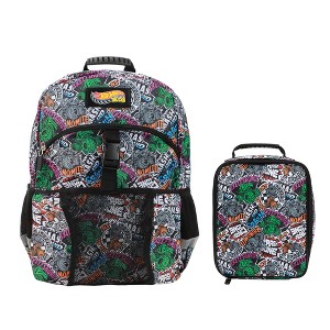 Hot Wheels Cars & Titles All-Over Print 16” Backpack & Lunch Kit Set - 1 of 4