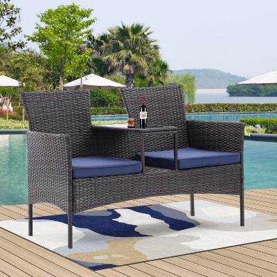 Isabel All Weather PE Rattan Patio Loveseat Set, Conversation Armchair Set with Built-in Coffee Table, Outdoor Furniture - The Pop Home