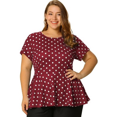 Agnes Orinda Women's Plus Size Polka Dots Fashion Workout Elegant Short Sleeves Peplum Top