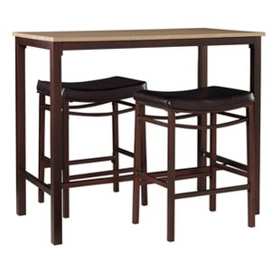Linon 3pc Betty Faux Leather Stools Wood Pub Dining Set Wood/Brown: Counter Height, Padded Seat - 1 of 4
