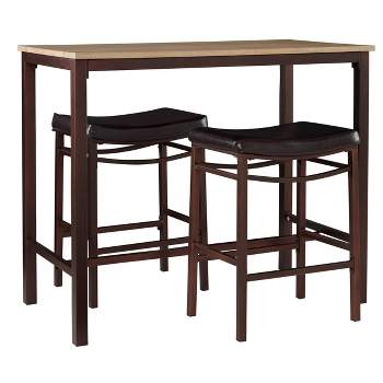 3pc Betty Faux Leather Stools Wood Pub Dining Set Wood/Brown - Linon